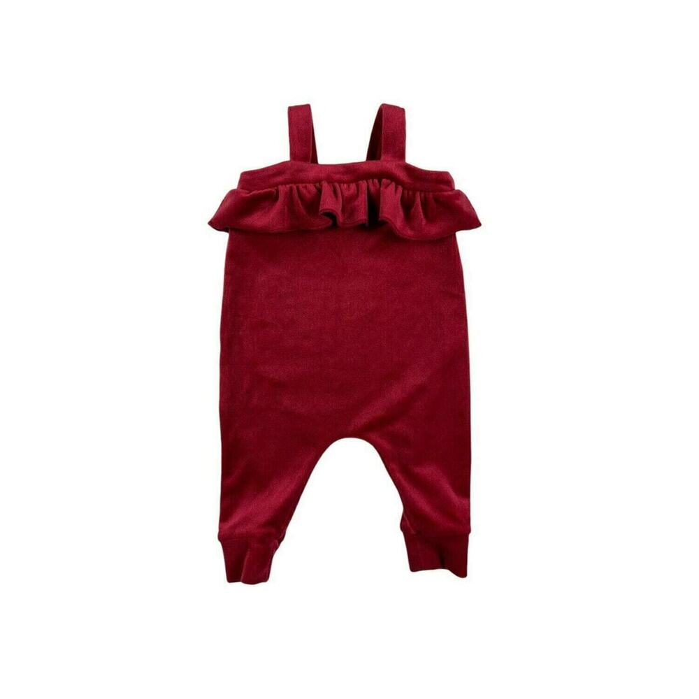 Tea Collection Velour Ruffle Romper Red 3-6 Months